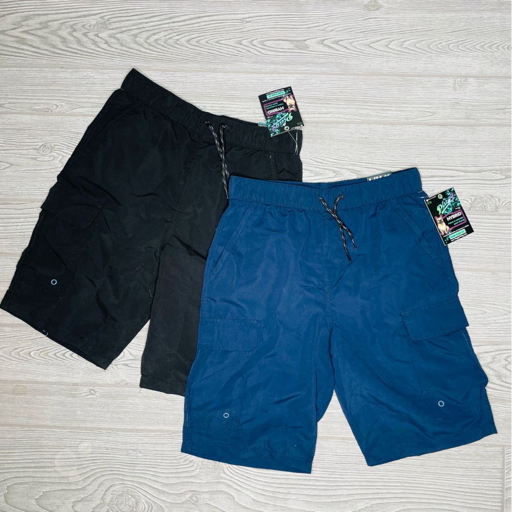 Nwt bundle of PLUGG Clothing kids boys Shorts blue and black hybrid fabric 14-16